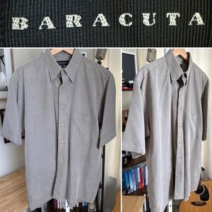 Baracuta Men's M Vintage Taupe/Grey Short Sleeve Button Down Shirt